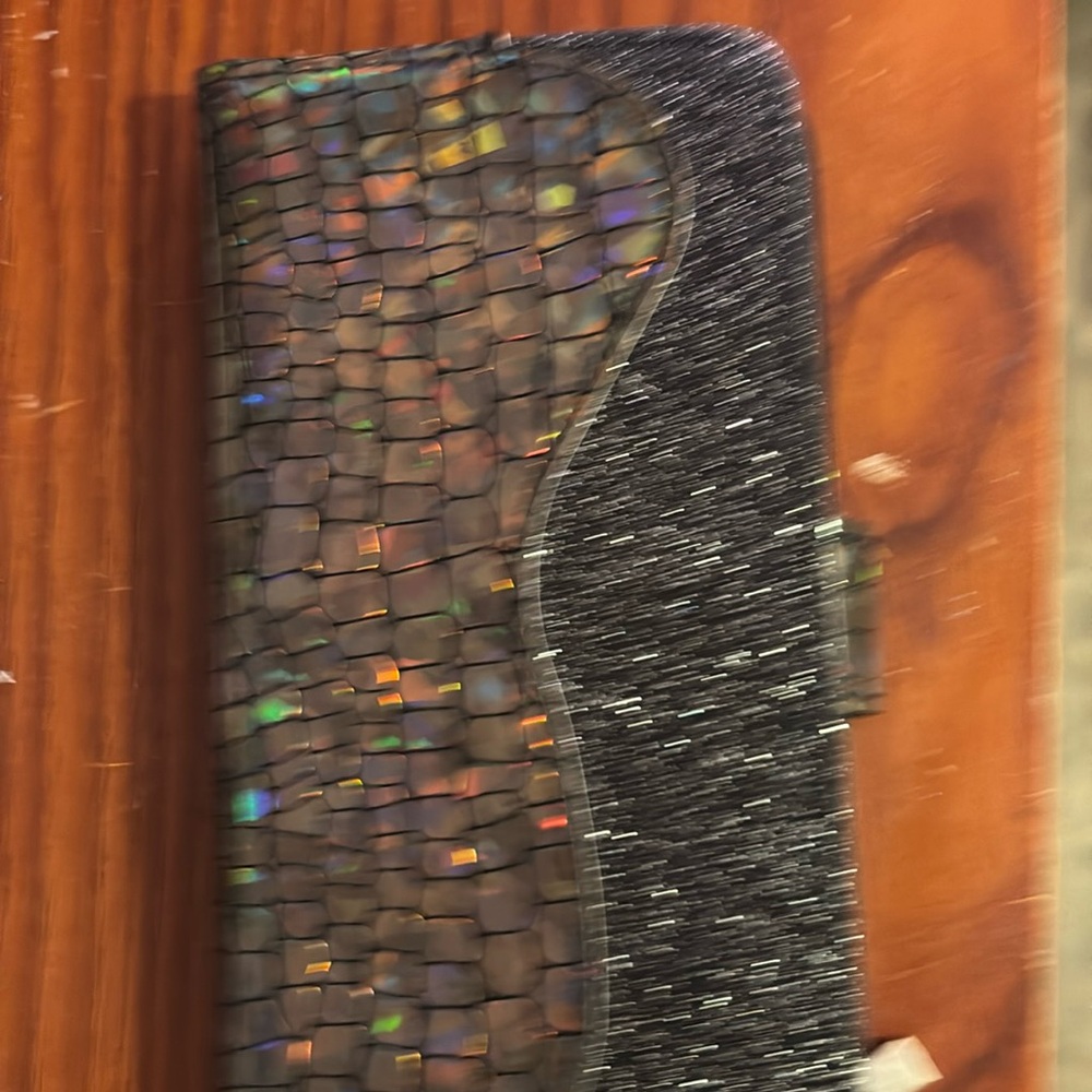 Black glittery iPhone 15 plus wallet phone case with zipper for change